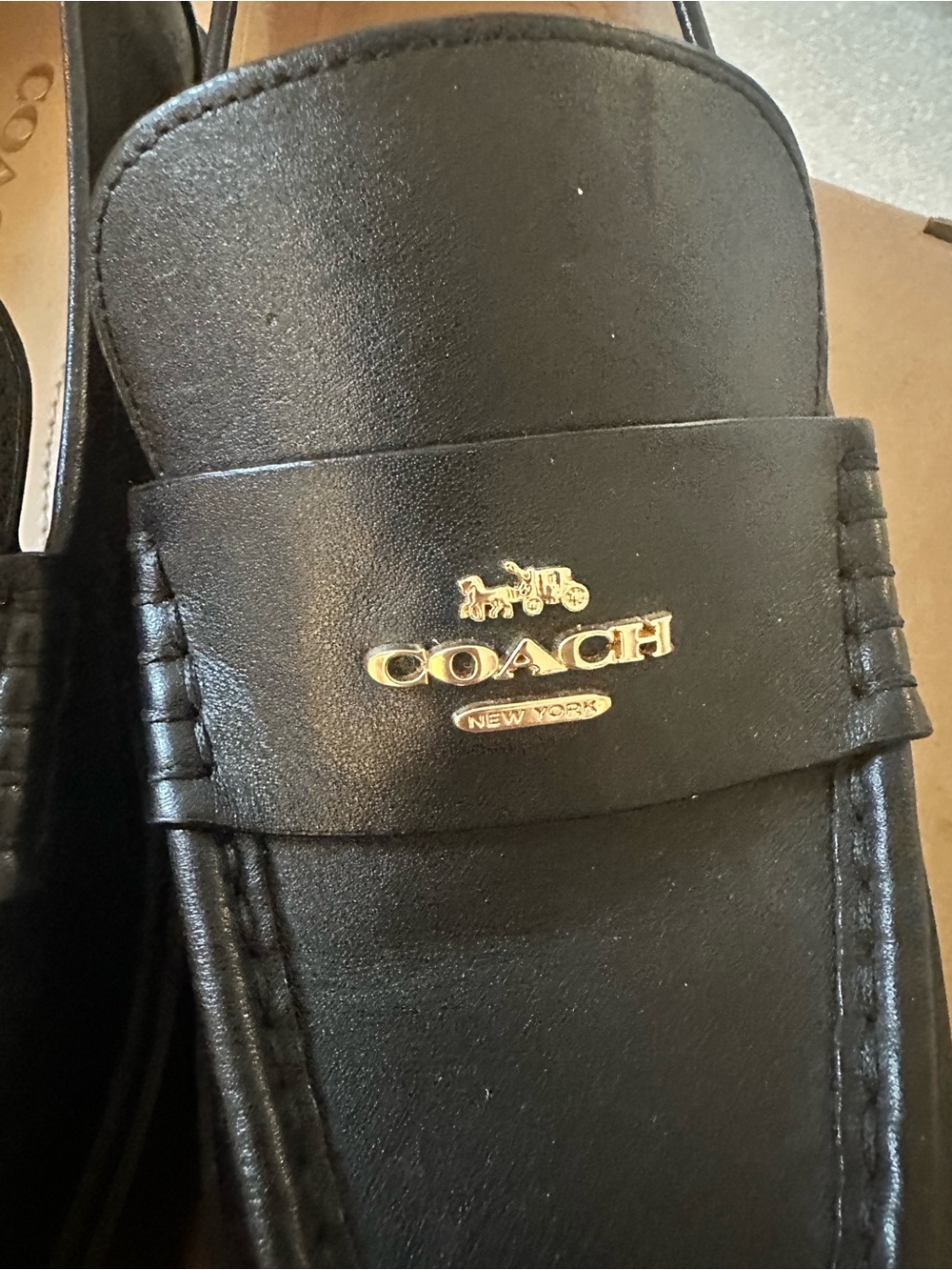 Coach Black Leather Penny Loafers with Gold Logo - Picture 8 of 9